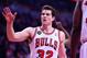 Apr 14, 2014; Chicago, IL, USA; Chicago Bulls guard Jimmer Fredette (32) during the second quarter at the United Center. Mandatory Credit: Mike DiNovo-USA TODAY Sports