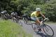 Italy's Vincenzo Nibali, wearing the overall leader's yellow jersey, is followed by Australia's Richie Porte, center inside corner, and Spain's Alejandro Valverde, far left, during the thirteenth stage of the Tour de France cycling race over 197.5 kilometers (122.7 miles) with start in Saint-Etienne and finish in Chamrousse, France, Friday, July 18, 2014. (AP Photo/Laurent Cipriani)