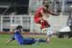 Netherlands' club PSV Eindhoven Zakaria Bakkali, right, fights for the ball with South Korea's club Samsung Bluewings Kim Do-heon during their friendly soccer match at Suwon World Cup Stadium in Suwon, south of Seoul, South Korea, Thursday, May 22, 2014. (AP Photo/Lee Jin-man)