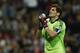 Real goalkeeper Iker Casillas reacts during a first leg semifinal Champions League soccer match between Real Madrid and Bayern Munich at the Santiago Bernabeu stadium in Madrid, Spain, Wednesday, April 23, 2014. (AP Photo/Andres Kudacki)