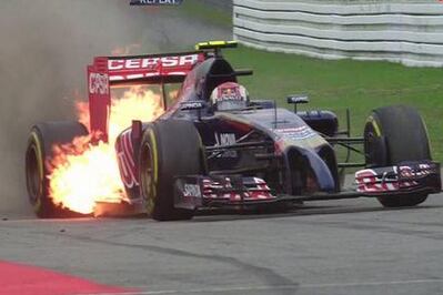 Daniil Kvyat's Car Bursts into Flames
