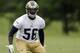 St. Louis Rams linebacker Jo-Lonn Dunbar takes part in a drill during an organized team activity at the NFL football team's practice facility Thursday, June 5, 2014, in St. Louis. (AP Photo/Jeff Roberson)