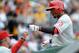 PITTSBURGH, PA - JULY 6: Marlon Byrd #3 of the Philadelphia Phillies celebrates his solo home run during the seventh inning against the Pittsburgh Pirates on July 6, 2014 at PNC Park in Pittsburgh, Pennsylvania. (Photo by Joe Sargent/Getty Images)