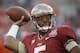 FILE - This Jan. 6, 2014 file photo shows Florida State quarterback Jameis Winston warming up before the NCAA BCS National Championship college football game against Auburn in Pasadena, Calif. The attorney for a woman who accused Winston of sexual assault says she will sue the school, the Tallahassee Police Department and the player himself, Thursday, Jan. 9, 2014. (AP Photo/David J. Phillip, file)