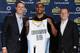 DENVER, CO - JUNE 30: (L/R) President Josh Kroenke, Arron Afflalo #10 and General Manager Tim Connelly of the Denver Nuggets pose for a photo during a press conference on June 30, 2014 at the Pepsi Center in Denver, Colorado. NOTE TO USER: User expressly acknowledges and agrees that, by downloading and/or using this Photograph, user is consenting to the terms and conditions of the Getty Images License Agreement. Mandatory Copyright Notice: Copyright 2014 NBAE (Photo by Garrett W. Ellwood/NBAE via Getty Images)