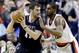 Portland Trail Blazers forward LaMarcus Aldridge, right, plays tight defense on Minnesota Timberwolves forward Kevin Love during the second half of an NBA basketball game in Portland, Ore., Saturday, Jan. 25, 2014. Aldridge held Love to 15 points while he topped the Trail Blazers scoring with 21 points as they beat Minnesota 115-104. (AP Photo/Don Ryan)