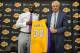 EL SEGUNDO, CA - JUNE 30: Julius Randle #30 of the Los Angeles Lakers poses for a photo with Los Angeles Lakers General Manager Mitch Kupchak during his introductory press conference on June 30, 2014 at the Toyota Sports Center in El Segundo, California. NOTE TO USER: User expressly acknowledges and agrees that, by downloading and or using this photograph, User is consenting to the terms and conditions of the Getty Images License Agreement. Mandatory Copyright Notice: Copyright 2014 NBAE (Photo by Andrew D. Bernstein/NBAE via Getty Images)