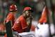 Texas Rangers manager Ron Washington looks toward the outfield in the ninth inning of a baseball game against the Houston Astros, Monday, July 7, 2014, in Arlington, Texas. The Astros won 12-7. (AP Photo/Tony Gutierrez)