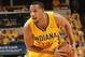 INDIANAPOLIS - APRIL 19: Evan Turner #12 of the Indiana Pacers looks on against the Atlanta Hawks in the East Conference Quarter Finals at Bankers Life Fieldhouse on April 19, 2014 in Indianapolis, Indiana. NOTE TO USER: User expressly acknowledges and agrees that, by downloading and or using this Photograph, user is consenting to the terms and condition of the Getty Images License Agreement. Mandatory Copyright Notice: 2014 NBAE (Photo by Ron Hoskins/NBAE via Getty Images)