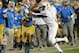 Nov 23, 2013; Pasadena, CA, USA; UCLA Bruins cornerback Ishmael Adams (24) is pushed out of bounds by Arizona State Sun Devils defensive back Damarious Randall (3) after a 67 yard kick off return in the second quarter of the game at the Rose Bowl. Mandatory Credit: Jayne Kamin-Oncea-USA TODAY Sports