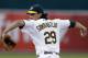 Oakland Athletics' Jeff Samardzija works against the Baltimore Orioles in the first inning of a baseball game Friday, July 18, 2014, in Oakland, Calif. (AP Photo/Ben Margot)