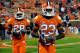 Clemson freshman running back Andre Ellington (23) leads senior C.J. Spiller (28) onto the field during the first half of their NCAA college football game against Florida State Saturday Nov.7, 2009 at Memorial Stadium in Clemson S.C. (AP Photo/ Richard Shiro)