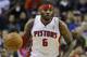 Detroit Pistons forward Josh Smith (6) brings the ball downcourt during the second half of an NBA basketball game against the San Antonio Spurs at the Palace of Auburn Hills, Mich., Monday, Feb. 10, 2014. (AP Photo/Carlos Osorio)