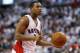 Apr 30, 2014; Toronto, Ontario, CAN; Toronto Raptors guard Kyle Lowry (7) prepares to shoot a free throw against the Brooklyn Nets in game five of the first round of the 2014 NBA Playoffs at the Air Canada Centre. Toronto defeated Brooklyn 115-113. Mandatory Credit: John E. Sokolowski-USA TODAY Sports