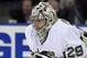 May 7, 2014; New York, NY, USA; Pittsburgh Penguins goalie Marc-Andre Fleury (29) in action against the New York Rangers during the second period in game four of the second round of the 2014 Stanley Cup Playoffs at Madison Square Garden. Mandatory Credit: Adam Hunger-USA TODAY Sports