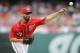 Washington Nationals starting pitcher Gio Gonzalez delivers a pitch against the Milwaukee Brewers during the first inning of a baseball game, Sunday, July 20, 2014, in Washington. (AP Photo/Nick Wass)