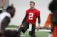 BEREA, OH - MAY 17: Cleveland Browns draft pick Johnny Manziel #2 stretches during the Cleveland Browns rookie minicamp on May 17, 2014 at the Browns training facility in Berea, Ohio. (Photo by David Maxwell/Getty Images)