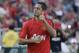 Manchester United's Javier Chicharito Hernandez gives a thumb up before the team's friendly soccer match against the Los Angeles Galaxy at the Rose Bowl on Wednesday, July 23, 2014, in Pasadena, Calif. (AP Photo)