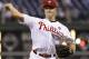 Philadelphia Phillies relief pitcher Jonathan Papelbon pitches during the ninth inning of a baseball game against the San Francisco Giants, Wednesday, July 23, 2014, in Philadelphia. The Giants won 3-1. (AP Photo/Chris Szagola)