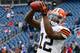 FOXBORO, MA - DECEMBER 8: Josh Gordon #12 of the Cleveland Browns catches a pass before a game with the New England Patriots at Gillette Stadium on December 8, 2013 in Foxboro, Massachusetts. (Photo by Jim Rogash/Getty Images)