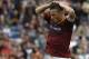 Roma forward Francesco Totti reacts after failing to score during an Italian Serie A soccer match between Roma and Juventus at Rome's Olympic stadium, Sunday, May 11, 2014. (AP Photo/Alessandra Tarantino)