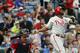 Philadelphia Phillies first baseman Ryan Howard (6) bats against the Atlanta Braves in a baseball game in Atlanta, Saturday, July 19, 2014.(AP Photo/John Bazemore)