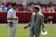 TUSCALOOSA, AL - APRIL 19: Head coach Nick Saban of the Alabama Crimson Tide speaks with offensive coordinator Lane Kiffin during the Alabama A-Day spring game at Bryant-Denny Stadium on April 19, 2014 in Tuscaloosa, Alabama. (Photo by Stacy Revere/Getty Images)