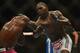 Apr 26, 2014; Baltimore, MD, USA; Anthony Johnson (right) strikes Phil Davis during their fight at Baltimore Arena. Johnson defeated Davis by judges decision. Mandatory Credit: Tommy Gilligan-USA TODAY Sports