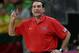 FILE - In this Aug. 4, 2012, file photo, United States coach Mike Krzyzewski signals to players during a preliminary men's basketball game against Lithuania at the 2012 Summer Olympics in London. Krzyzewski begins a new four-year run in earnest with a four-day camp in Las Vegas starting Monday, July 22, 2013. (AP Photo/Eric Gay, File)