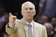 San Antonio Spurs head coach Gregg Popovich works the sideline against the Miami Heat during the first half in Game 2 of the NBA basketball finals on Sunday, June 8, 2014, in San Antonio. (AP Photo/Eric Gay)