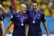 Netherlands' Arjen Robben, left and Stefan de Vrij walk together after medal presentations following their 3-0 victory over Brazil in the World Cup third-place soccer match between Brazil and the Netherlands at the Estadio Nacional in Brasilia, Brazil, Saturday, July 12, 2014. (AP Photo/Natacha Pisarenko)