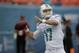 Miami Dolphins quarterback Ryan Tannehill (17) throws the football during team warm-ups before an NFL football game against the New York Jets, Sunday, Dec. 29, 2013, in Miami Gardens, Fla. (AP Photo/Lynne Sladky)