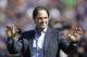 Former New York Mets catcher Mike Piazza acknowledges a sellout crowd as during a ceremony inducting him into the Mets Hall of Fame, Sunday, Sept. 29, 2013, in New York. (AP Photo/Kathy Willens)