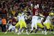 Nov 7, 2013; Stanford, CA, USA; Stanford Cardinal linebacker Shayne Skov (11) deflects the pass attempt by Oregon Ducks quarterback Marcus Mariota (8) during the first quarter at Stanford Stadium. Mandatory Credit: Kelley L Cox-USA TODAY Sports