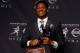 NEW YORK, NY - DECEMBER 14: Jameis Winston, quarterback of the Florida State Seminoles, poses with the trophy during a press conference after the 2013 Heisman Trophy Presentation at the Marriott Marquis on December 14, 2013 in New York City. (Photo by Jeff Zelevansky/Getty Images)