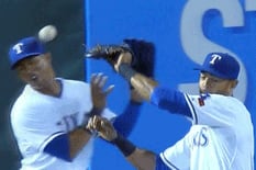 Alex Rios Went to Catch a Fly Ball, but It Bounced off of His Teammate