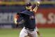 Boston Red Sox starting pitcher Jon Lester delayers to the Tampa Bay Rays during the first inning of a baseball game Friday, July 25, 2014, in St. Petersburg, Fla. (AP Photo/Chris O'Meara)