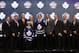 Jun 27, 2014; Philadelphia, PA, USA; William Nylander poses for a photo with team officials after being selected as the number eight overall pick to the Toronto Maple Leafs in the first round of the 2014 NHL Draft at Wells Fargo Center. Mandatory Credit: Bill Streicher-USA TODAY Sports