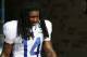 Buffalo Bills wide receiver Sammy Watkins (14) walks onto the field at their NFL football training camp in Pittsford, N.Y., Tuesday, July 22, 2014. (AP Photo/Bill Wippert)