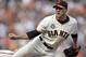 San Francisco Giants' Jake Peavy works against the Los Angeles Dodgers in the first inning of a baseball game Sunday, July 27, 2014, in San Francisco. (AP Photo/Ben Margo)