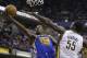 Golden State Warriors' Jordan Crawford (55) puts up a shot against Indiana Pacers' Roy Hibbert (55) during the first half of an NBA basketball game Tuesday, March 4, 2014, in Indianapolis. (AP Photo/Darron Cummings)