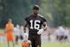 Cleveland Browns wide receiver Andrew Hawkins at the NFL football team's training camp in Berea, Ohio Saturday, July 26, 2014. (AP Photo/Mark Duncan)