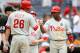 NEW YORK - MAY 24: Chase Utley #26 of the Philadelphia Phillies celebrates scoring the winning run in the eleventh with teammate Jimmy Rollins #11 against the New York Yankees on May 24, 2009 at Yankee Stadium in the Bronx borough of New York City. (Photo by Nick Laham/Getty Images)