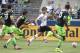 Tottenham Hotspur's Erik Lamela, second from left, dribbles the ball upfield as Seattle Sounders' Djimi Traore, far right, DeAndre Yedlin, second from left, and Zach Scott defend during a friendly soccer match in Seattle, Saturday, July 19, 2014. The match ended in a 3-3 draw. (AP Photo/Stephen Brashear)