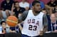 LAS VEGAS, NV - JULY 28: Kyrie Irving #23 of the USA Basketball Men's National Team handles the basketball during practice at the Mendenhall Center at the University of Nevada, Las Vegas on July 28, 2014 in Las Vegas, Nevada. NOTE TO USER: User expressly acknowledges and agrees that, by downloading and/or using this photograph, user is consenting to the terms and conditions of the Getty Images License Agreement. Mandatory Copyright Notice: Copyright 2014 NBAE (Photo by Andrew D. Bernstein/NBAE via Getty Images)