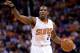Apr 14, 2014; Phoenix, AZ, USA; Phoenix Suns guard Eric Bledsoe (2) dribbles against the Memphis Grizzlies during the first half at US Airways Center. Mandatory Credit: Joe Camporeale-USA TODAY Sports