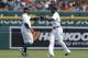 Detroit Tigers center fielder Austin Jackson, right, is replaced by Rajai Davis against the Chicago White Sox in the seventh inning of a baseball game in Detroit, Thursday, July 31, 2014. (AP Photo/Paul Sancya)