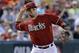Arizona Diamondbacks' Martin Prado throws against the Miami Marlins during the fifth inning of a baseball game, Wednesday, July 9, 2014, in Phoenix. (AP Photo/Matt York)