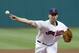 Cleveland Indians starting pitcher Justin Masterson delivers in the first inning of a baseball game against the New York Yankees, Monday, July 7, 2014, in Cleveland. (AP Photo/Tony Dejak)