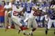 New York Giants running back Rashad Jennings (23) runs the ball in the first quarter against the Buffalo Bills at the Pro Football Hall of Fame exhibition NFL football game Sunday, Aug. 3, 2014, in Canton, Ohio. (AP Photo/David Richard)